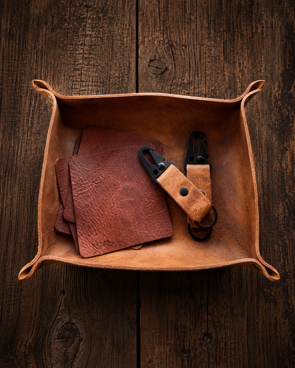 Trailhead Collection by Steak & Whiskey featuring handcrafted bison leather client appreciation gifts made in Colorado.