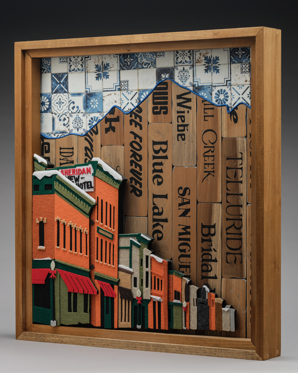 MAIN STREET IN WINTER- Original Mixed Media Art