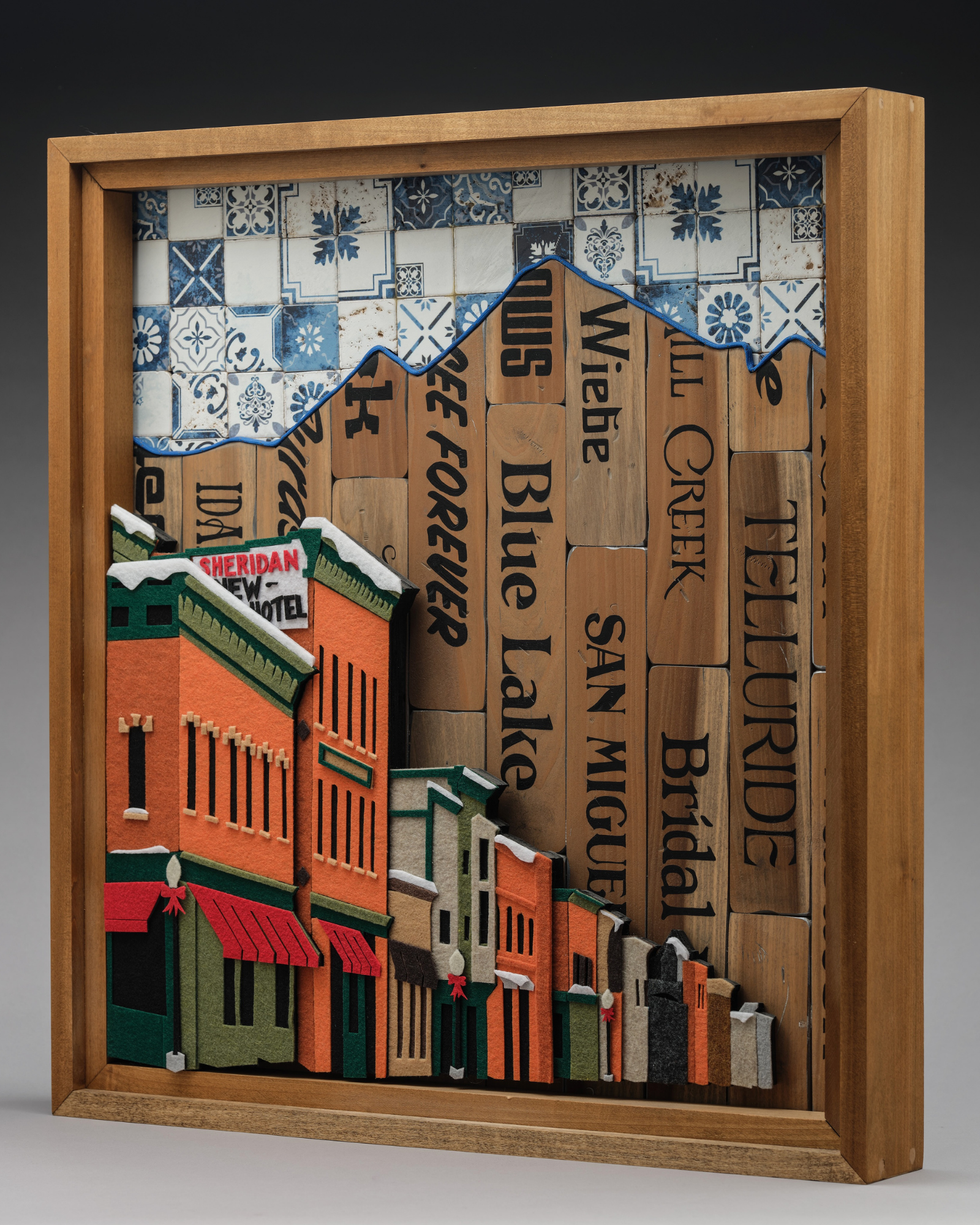 MAIN STREET IN WINTER- Original Mixed Media Art
