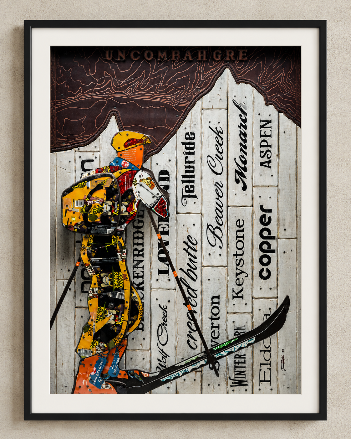 Framed Steak & Whiskey Mountain Trails fine art print displayed against textured wall