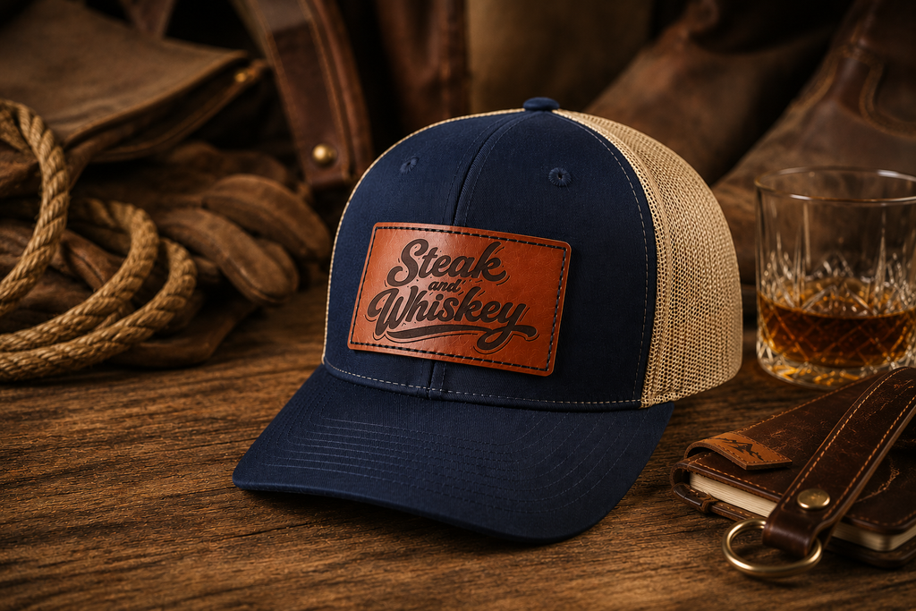 Steak & Whiskey Leather Patch Hat