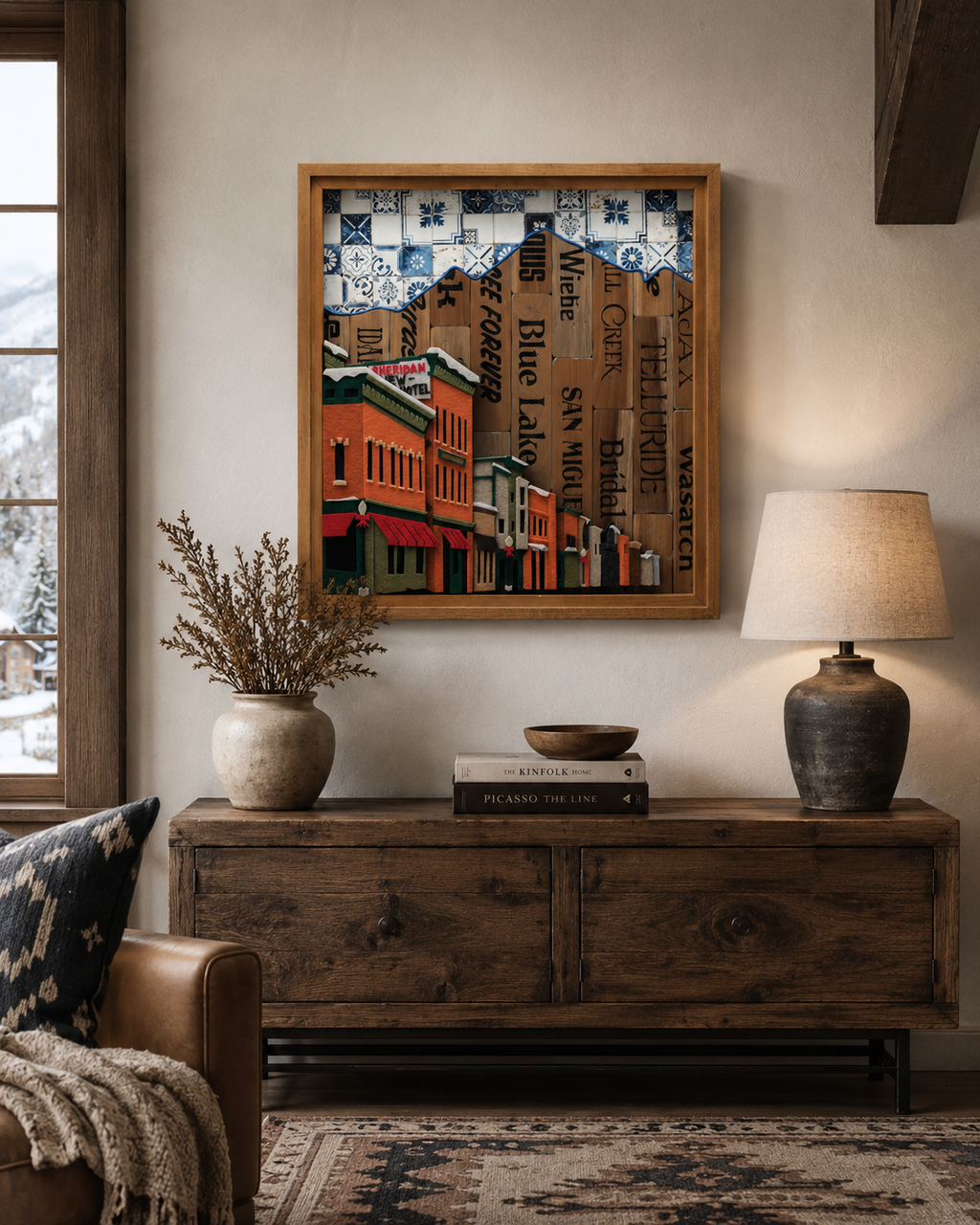 MAIN STREET IN WINTER- Original Mixed Media Art